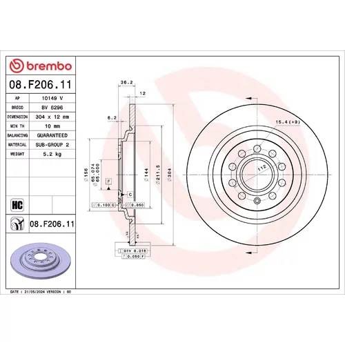 Brzdový kotúč BREMBO 08.F206.11