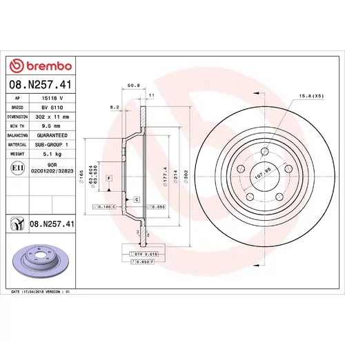 Brzdový kotúč BREMBO 08.N257.41