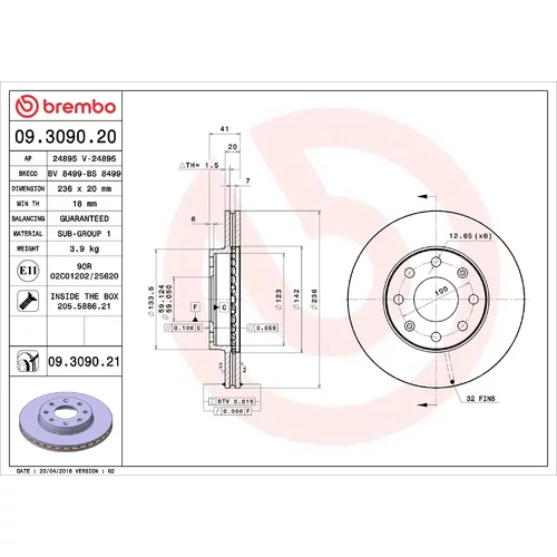 Brzdový kotúč BREMBO 09.3090.20