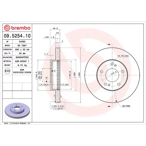 Brzdový kotúč BREMBO 09.5254.10