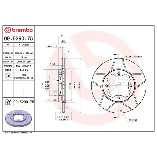 Brzdový kotúč BREMBO 09.5290.75