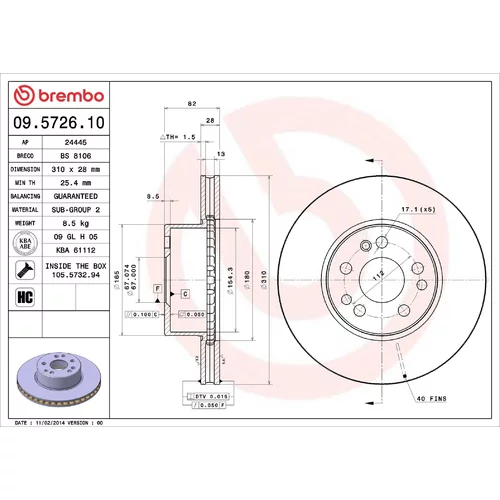 Brzdový kotúč BREMBO 09.5726.10