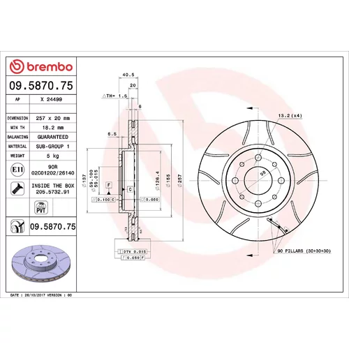Brzdový kotúč BREMBO 09.5870.75