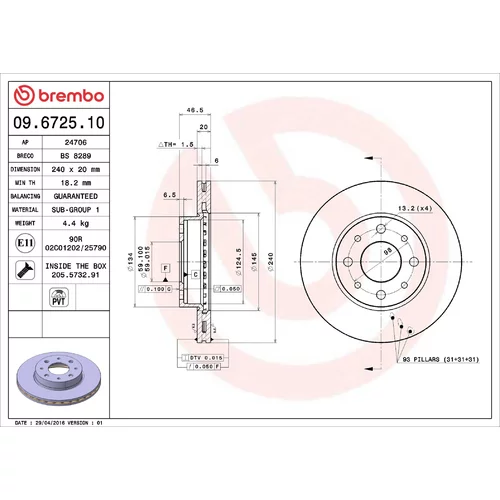 Brzdový kotúč BREMBO 09.6725.10