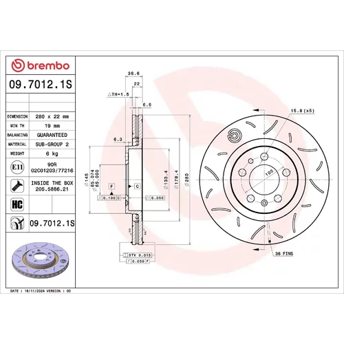 Brzdový kotúč BREMBO 09.7012.1S