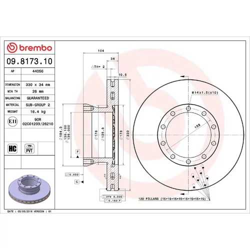 Brzdový kotúč BREMBO 09.8173.10