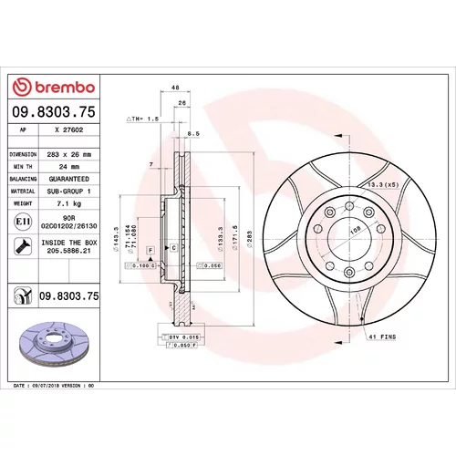 Brzdový kotúč BREMBO 09.8303.75