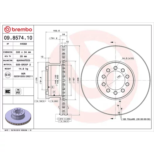 Brzdový kotúč BREMBO 09.8574.10