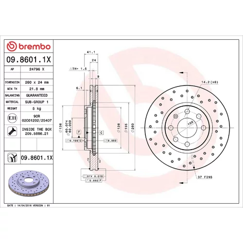 Brzdový kotúč BREMBO 09.8601.1X