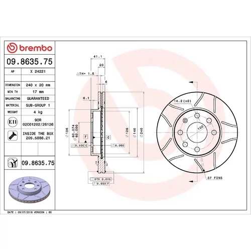 Brzdový kotúč BREMBO 09.8635.75