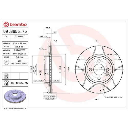 Brzdový kotúč BREMBO 09.8655.75