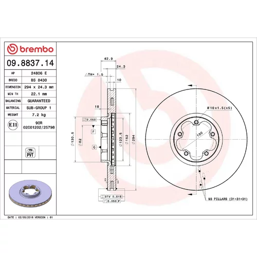 Brzdový kotúč BREMBO 09.8837.14