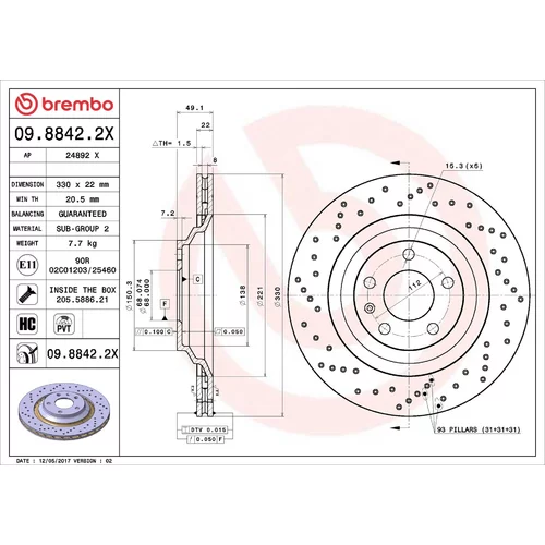 Brzdový kotúč BREMBO 09.8842.2X