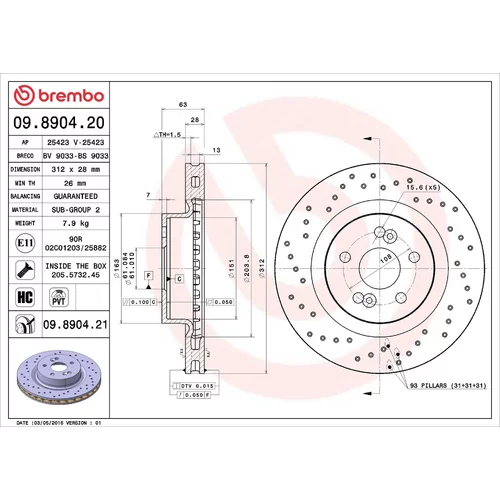 Brzdový kotúč BREMBO 09.8904.20