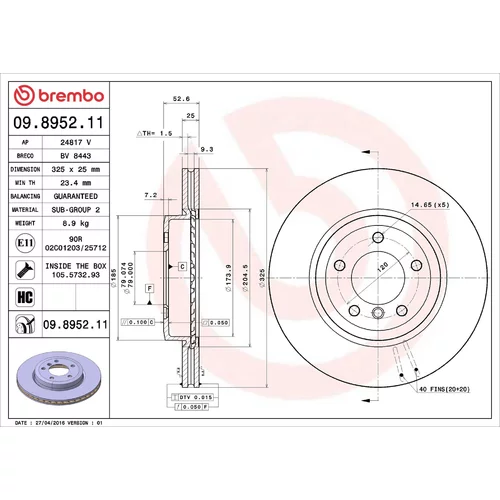 Brzdový kotúč BREMBO 09.8952.11