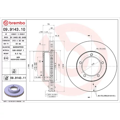 Brzdový kotúč BREMBO 09.9143.11
