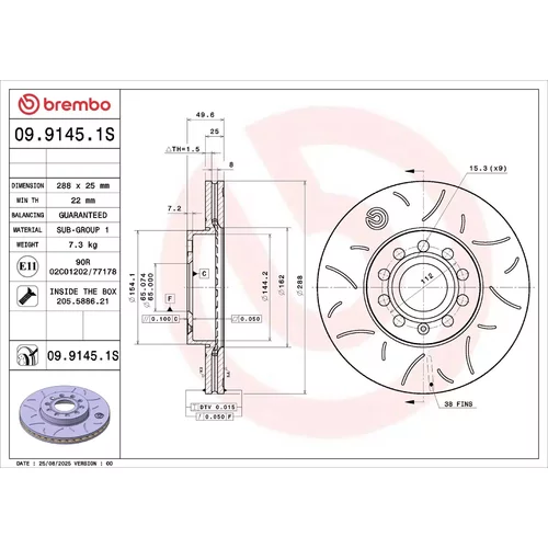Brzdový kotúč BREMBO 09.9145.1S