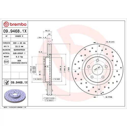 Brzdový kotúč BREMBO 09.9468.1X