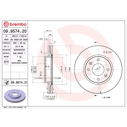 Brzdový kotúč BREMBO 09.9574.20