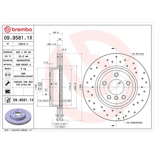 Brzdový kotúč BREMBO 09.9581.1X