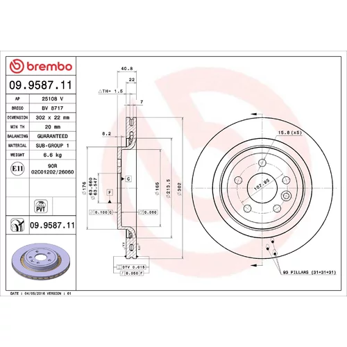 Brzdový kotúč BREMBO 09.9587.11