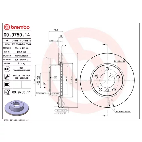 Brzdový kotúč BREMBO 09.9750.11
