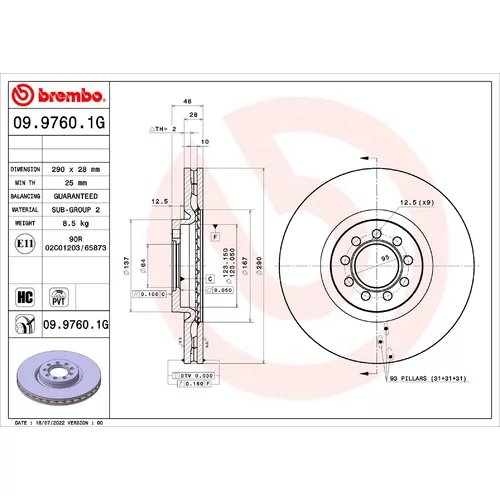 Brzdový kotúč BREMBO 09.9760.1G