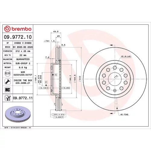 Brzdový kotúč BREMBO 09.9772.10