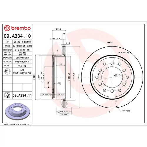 Brzdový kotúč BREMBO 09.A334.10