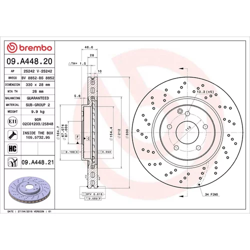 Brzdový kotúč BREMBO 09.A448.21