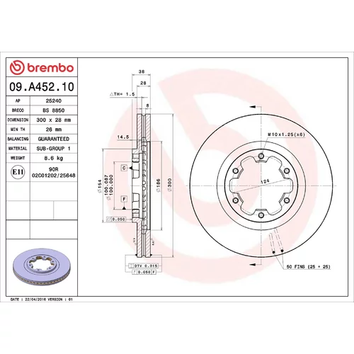 Brzdový kotúč BREMBO 09.A452.10