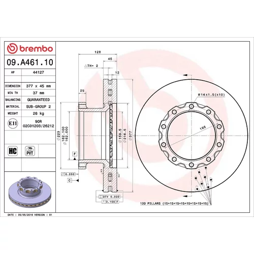 Brzdový kotúč BREMBO 09.A461.10