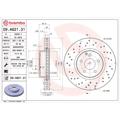 Brzdový kotúč BREMBO 09.A621.31