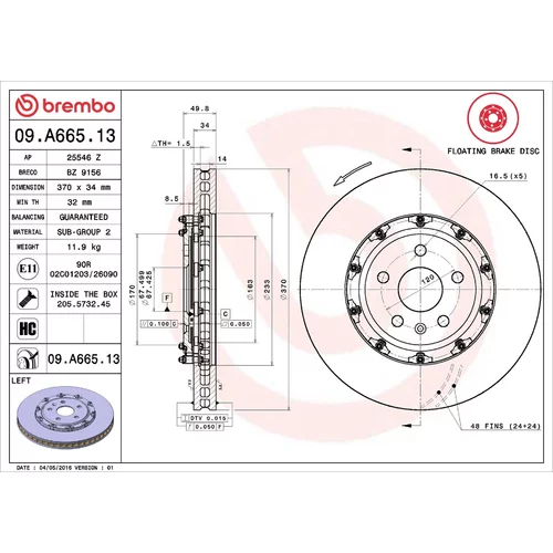 Brzdový kotúč BREMBO 09.A665.13