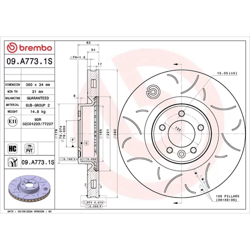 Brzdový kotúč BREMBO 09.A773.1S