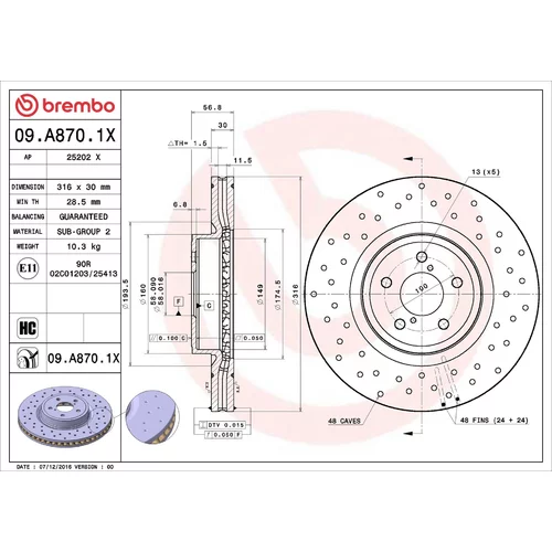 Brzdový kotúč BREMBO 09.A870.1X