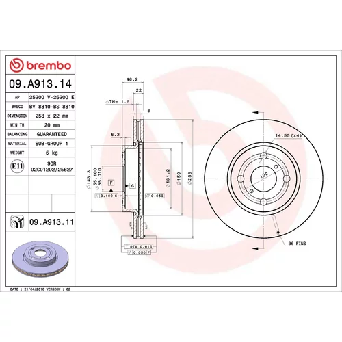 Brzdový kotúč BREMBO 09.A913.11