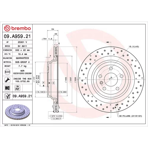 Brzdový kotúč BREMBO 09.A959.21