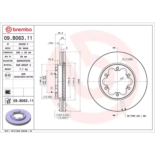 Brzdový kotúč 09.B063.11 /BREMBO/ - obr. 1
