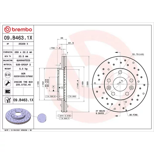 Brzdový kotúč BREMBO 09.B463.1X