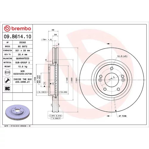 Brzdový kotúč BREMBO 09.B614.10