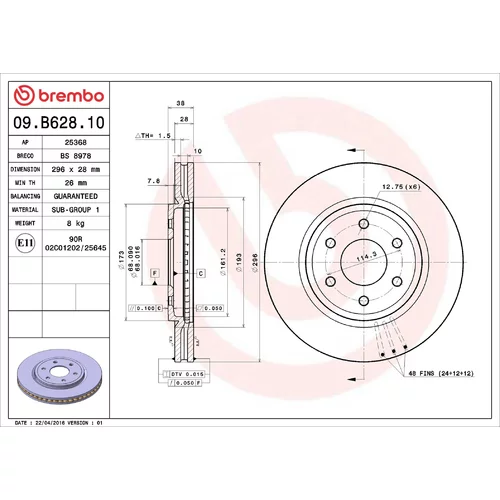 Brzdový kotúč BREMBO 09.B628.10