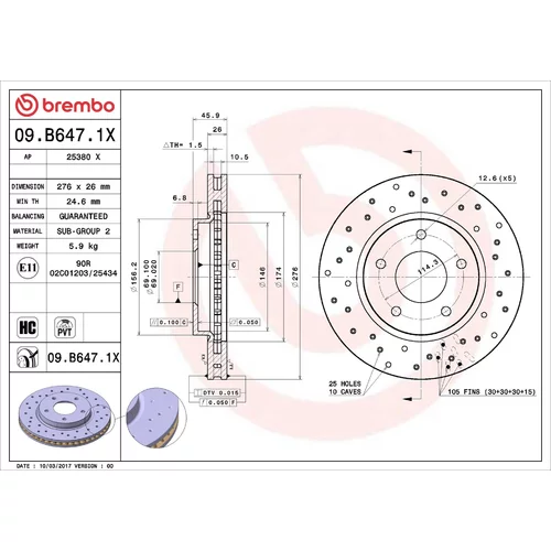 Brzdový kotúč BREMBO 09.B647.1X