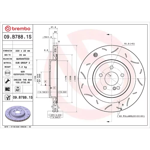Brzdový kotúč 09.B788.1S /BREMBO/ - obr. 1