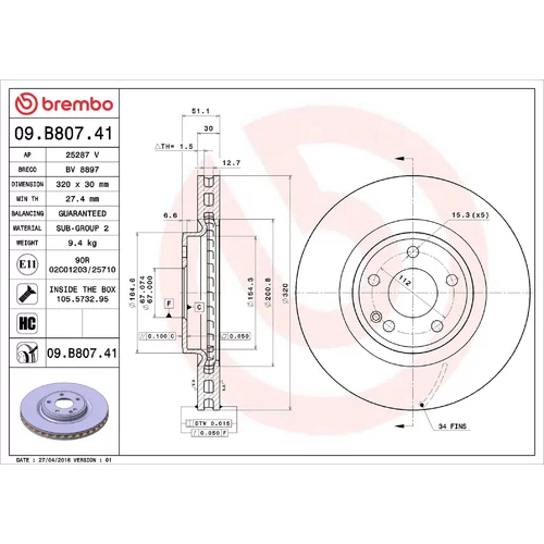 Brzdový kotúč BREMBO 09.B807.41
