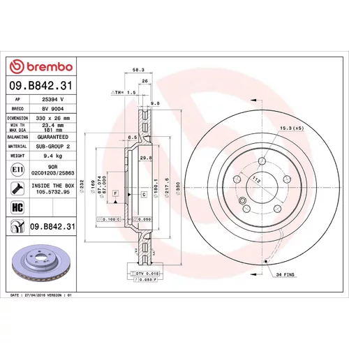 Brzdový kotúč BREMBO 09.B842.31