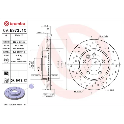 Brzdový kotúč BREMBO 09.B973.1X