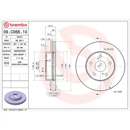 Brzdový kotúč BREMBO 09.C066.10
