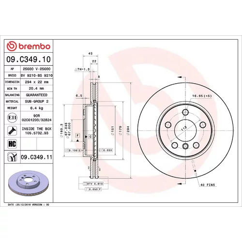Brzdový kotúč BREMBO 09.C349.11