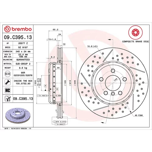 Brzdový kotúč BREMBO 09.C395.13